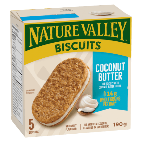 5 pack Nature Valley Biscuits in Cocnut Butter flavor, front of box