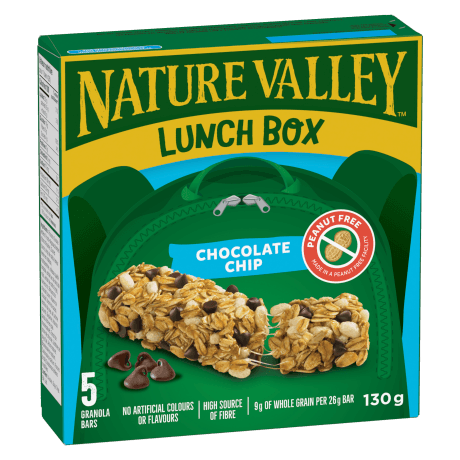 5 pack Nature Valley Lunch Box in Chocolate Chip flavor, front of box