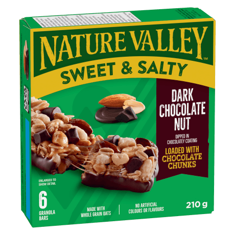 6 pack Nature Valley Sweet & Salty in Dark Chocolate Nut flavor, front of box