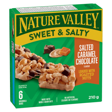 6 pack Nature Valley Sweet & Salty in Salted Caramel Chocolate flavor, front of box