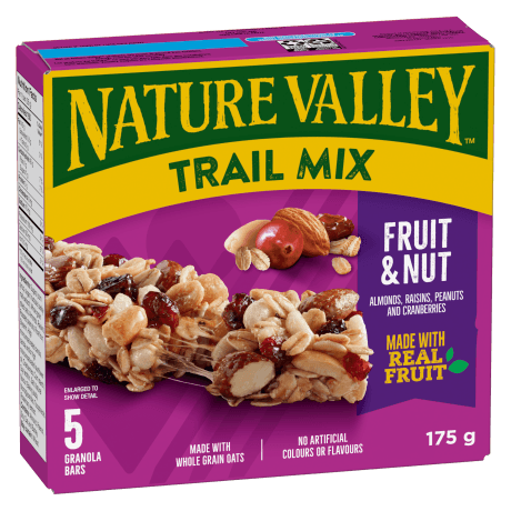 5 pack Nature Valley Trail Mix in Fruit & Nut flavor, front of box