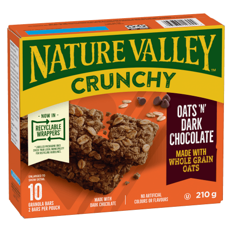 10 pack Nature Valley Crunchy in Oats N' Dark Chocolate flavor, front of box