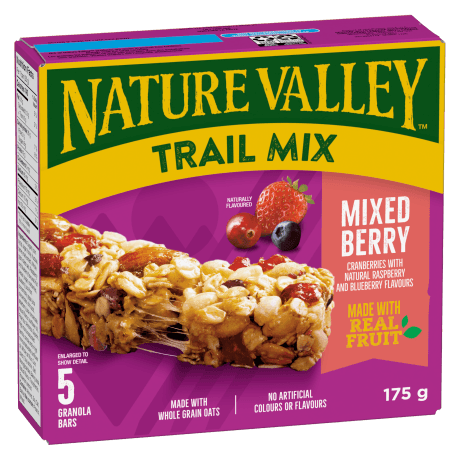 5 pack Nature Valley Trail Mix in Mixed Berry flavor, front of box