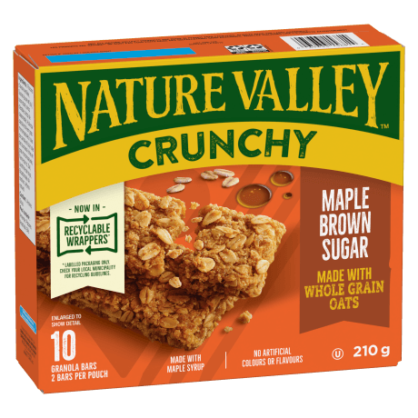 10 pack Nature Valley Crunchy in Maple Brown Sugar flavor, front of box