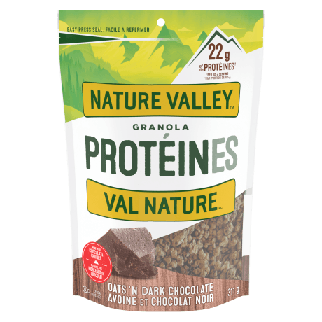 310g pack Nature Valley Protein Granola in Oats N' Dark Chocolate flavor, front of bag