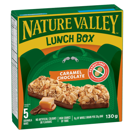 5 pack Nature Valley Lunch Box in Caramel Chocolate flavor, front of box