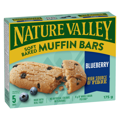 5 pack Nature Valley Muffin Bars in Blueberry flavor, front of box