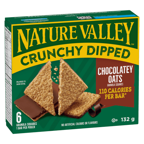 6 pack Nature Valley Crunchy Dipped in Chocolatey Oats flavor, front of box