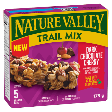 5 pack Nature Valley Muffin Bars in Dark Chocolate Cherry flavor, front of box