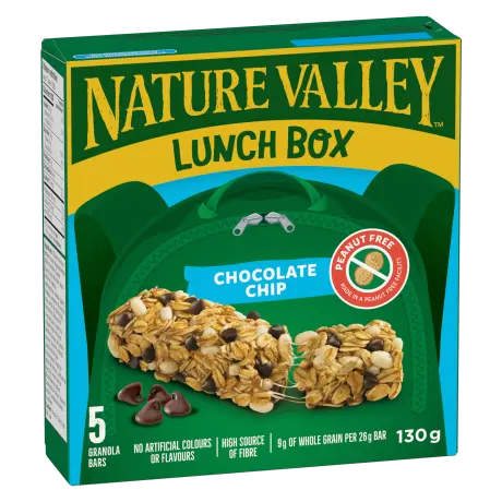 5 pack Nature Valley Lunch Box in Chocolate Chip flavor, front of box