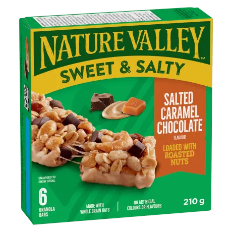 6 pack Nature Valley Sweet & Salty in Salted Caramel Chocolate flavor, front of box