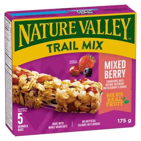 5 pack Nature Valley Trail Mix in Mixed Berry flavor, front of box