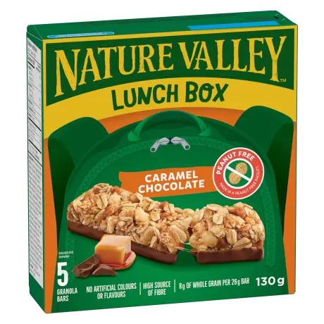 5 pack Nature Valley Lunch Box in Caramel Chocolate flavor, front of box