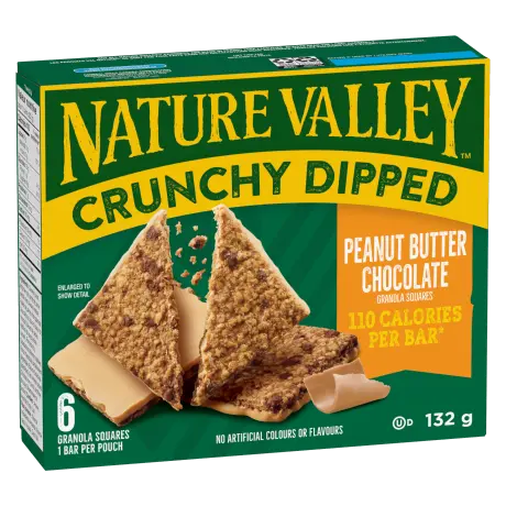 6 pack Nature Valley Crunchy Dipped in Chocolate Peanut Butter flavor, front of box