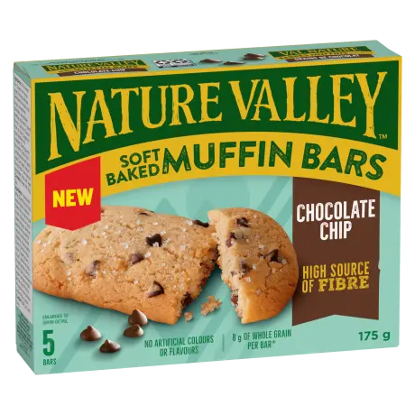 5 pack Nature Valley Muffin Bars in Chocolate Chip flavor, front of box